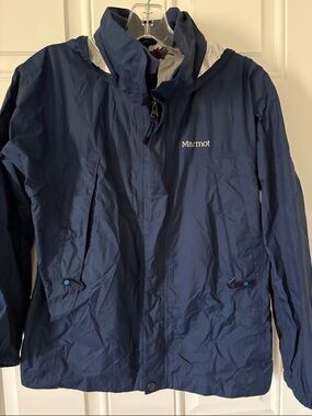 Marmot boy’s L Navy Blue Hooded Rain Jacket